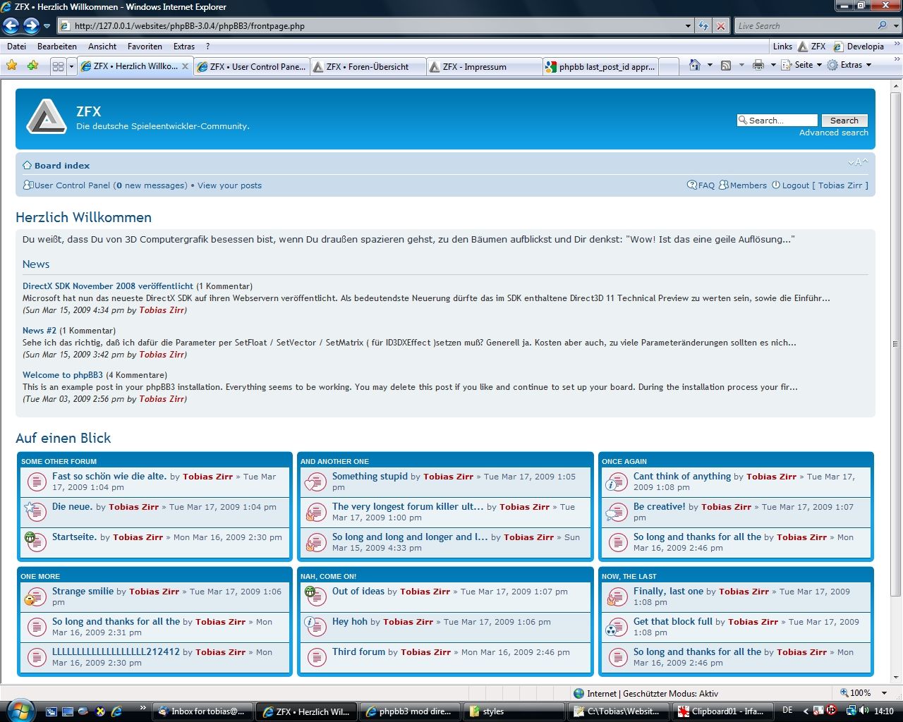 Voll bestückte ZFX-Startseite